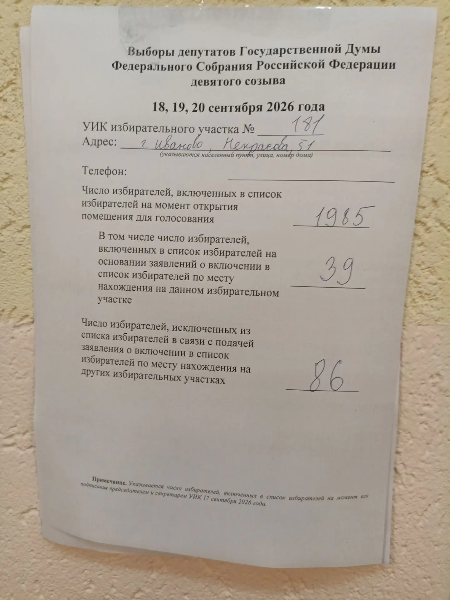 Сообщение — УИК №181, Ивановская область