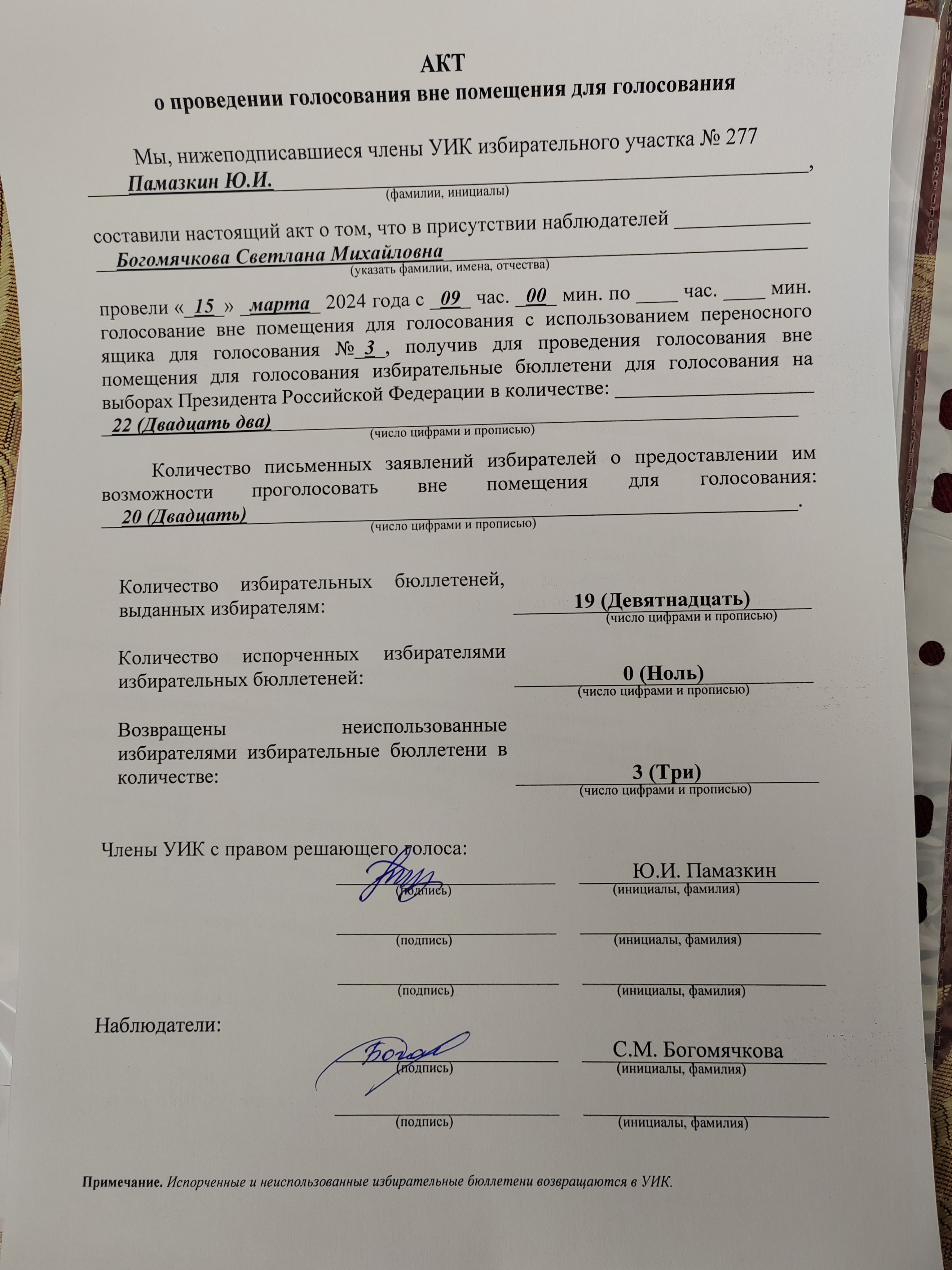 Сообщение наблюдателя — УИК №277, Алтайский край
