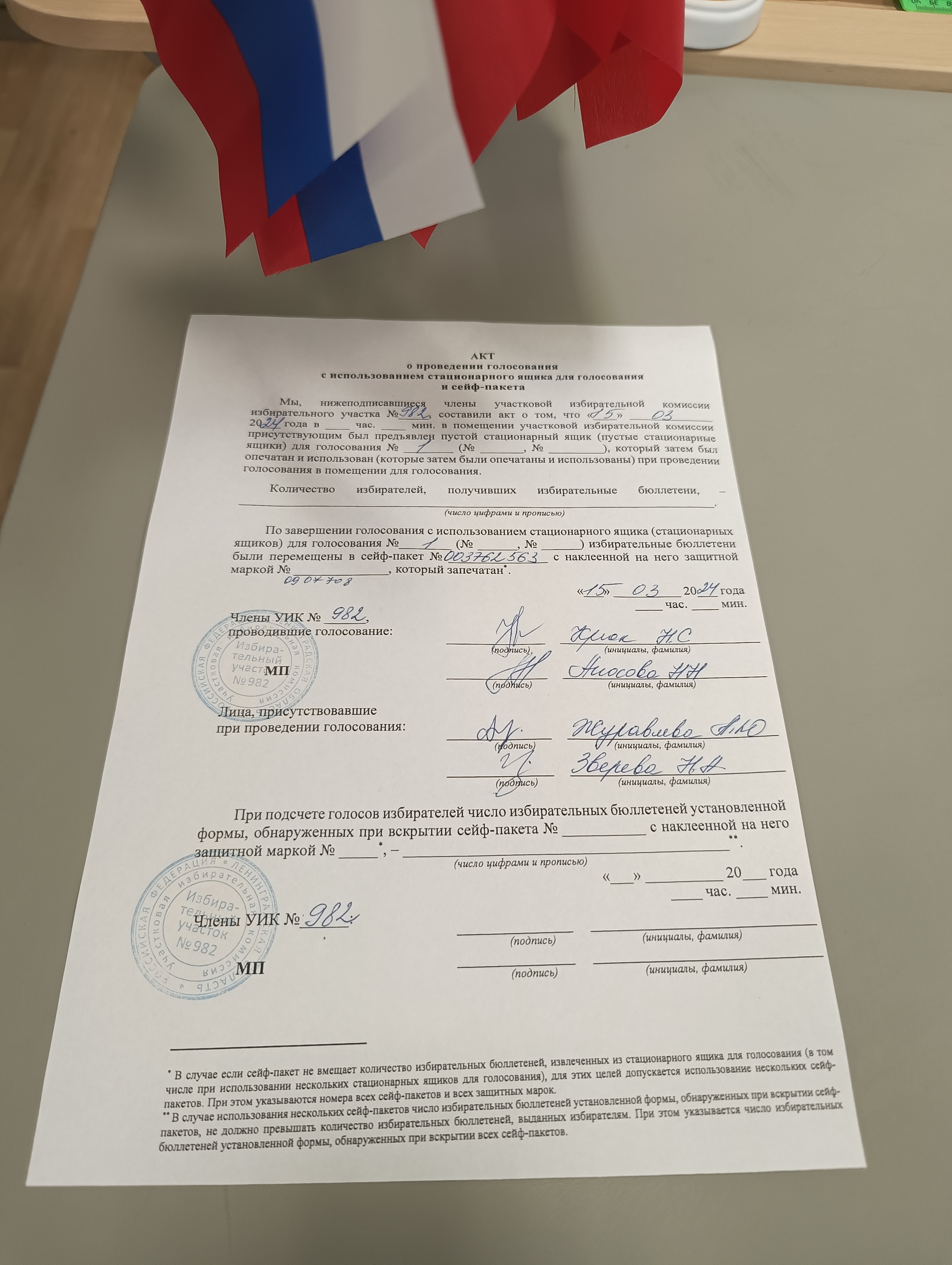 Сообщение наблюдателя — УИК №982, Ленинградская область