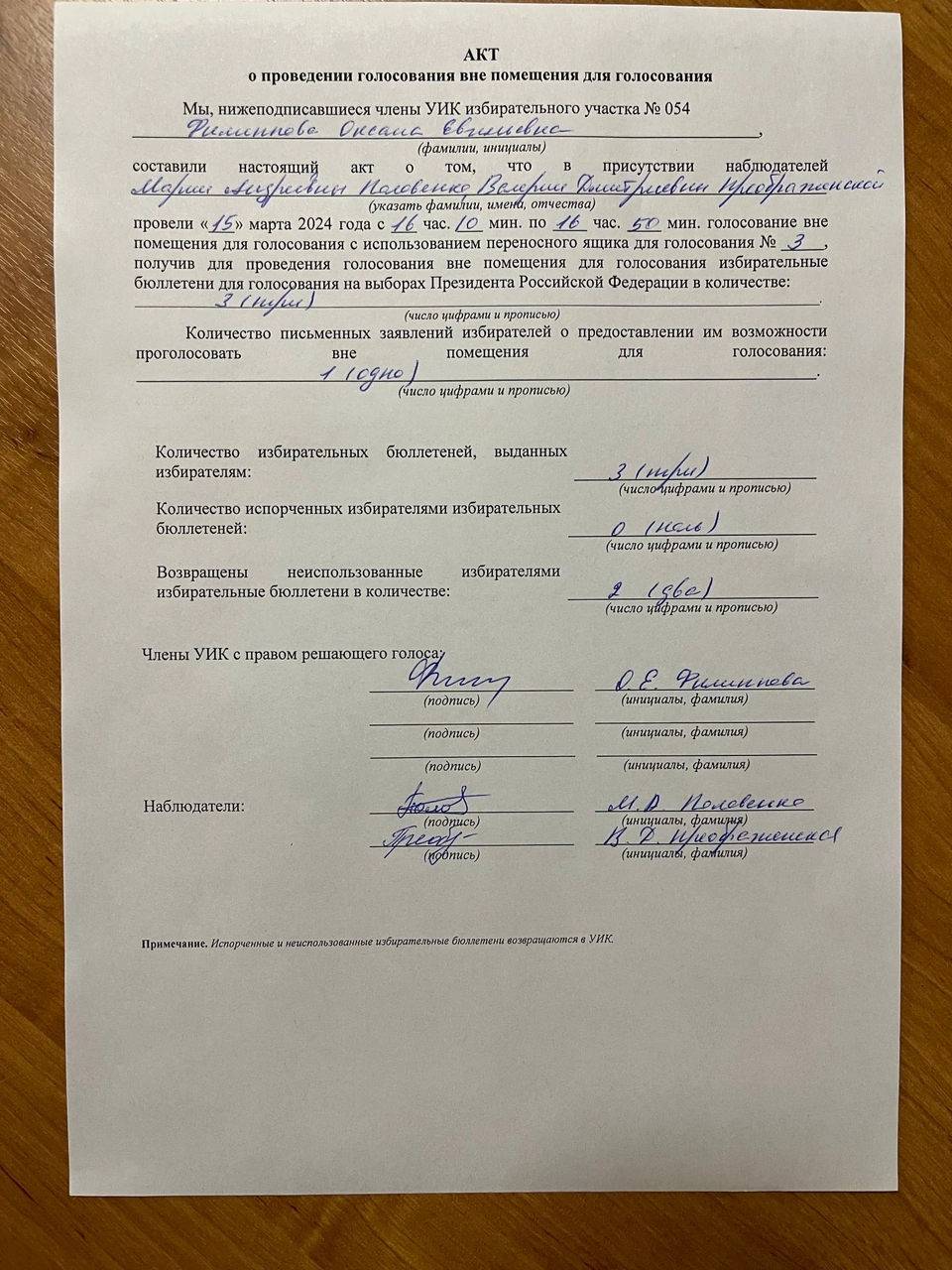 Сообщение наблюдателя — УИК №54, Ивановская область