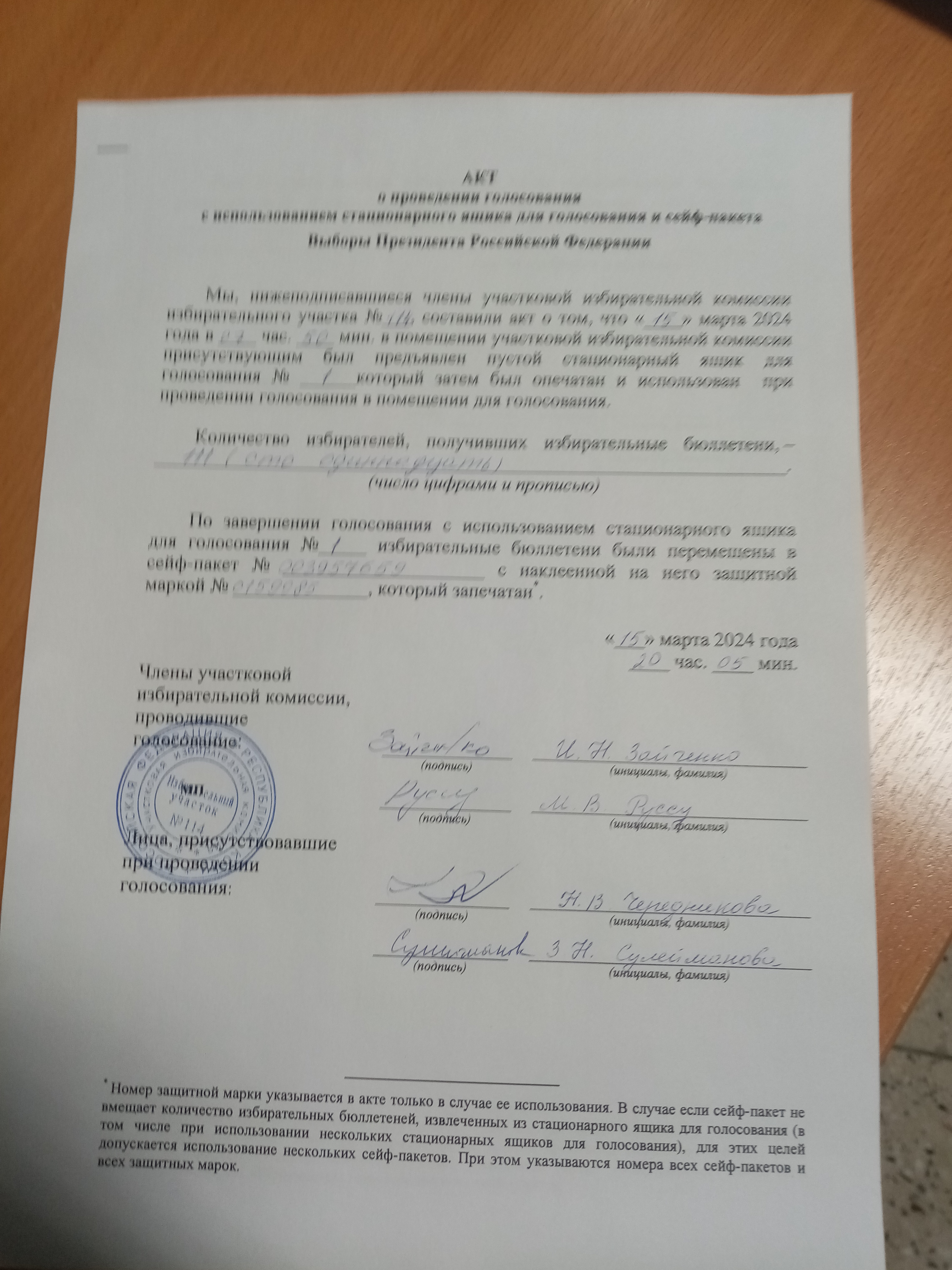 Сообщение наблюдателя — УИК №114, Республика Коми