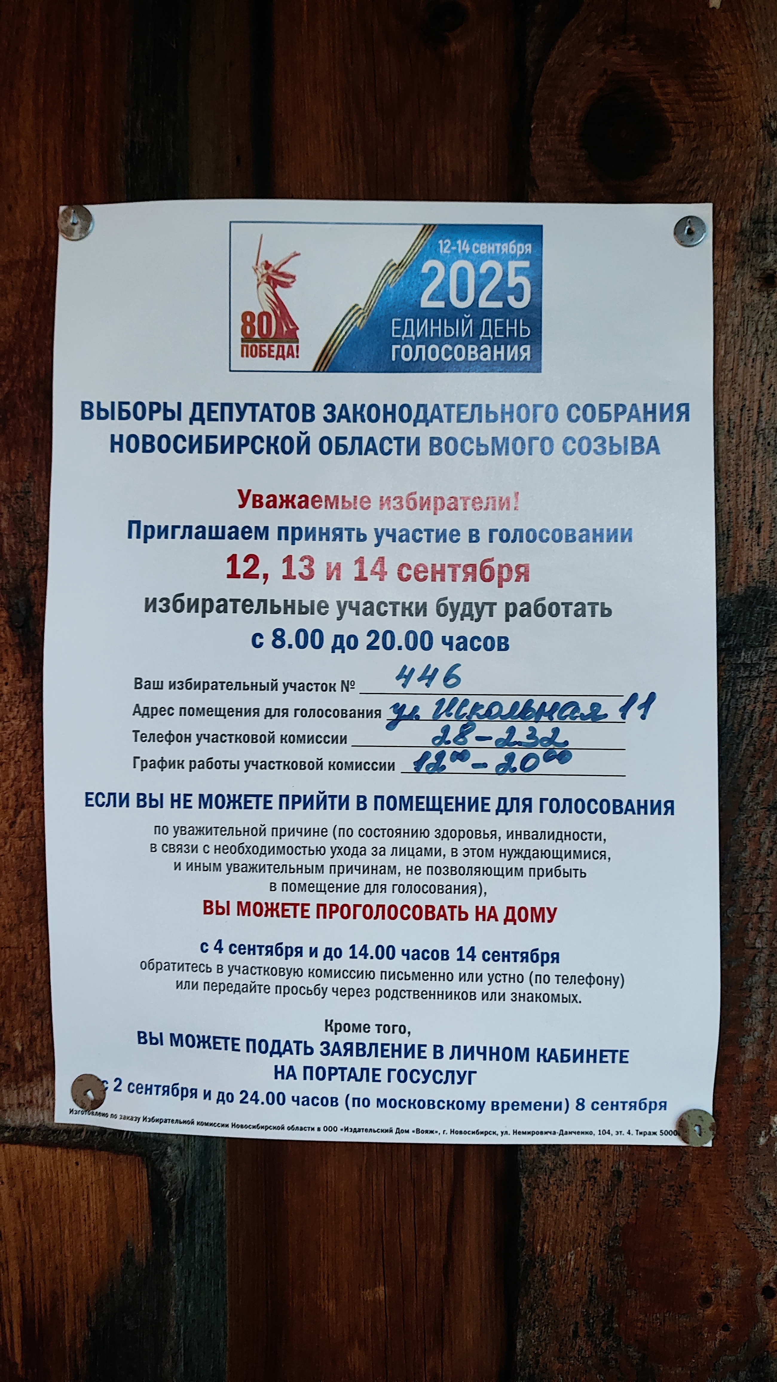 Сообщение наблюдателя — УИК №446, Новосибирская область