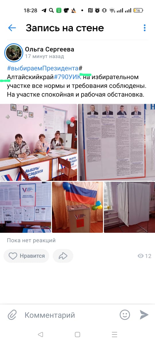 Сообщение наблюдателя — УИК №790, Алтайский край