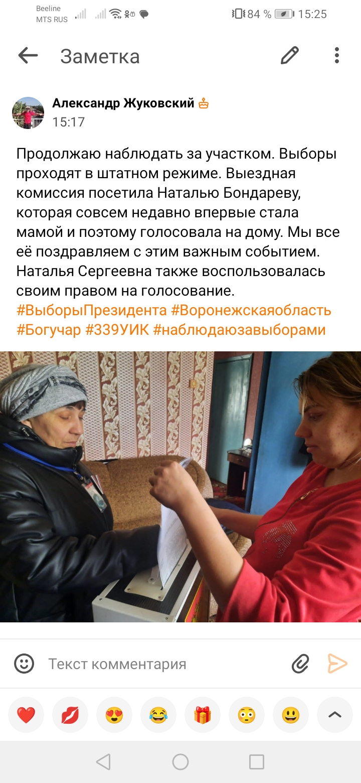 Сообщение наблюдателя — УИК №339, Воронежская область