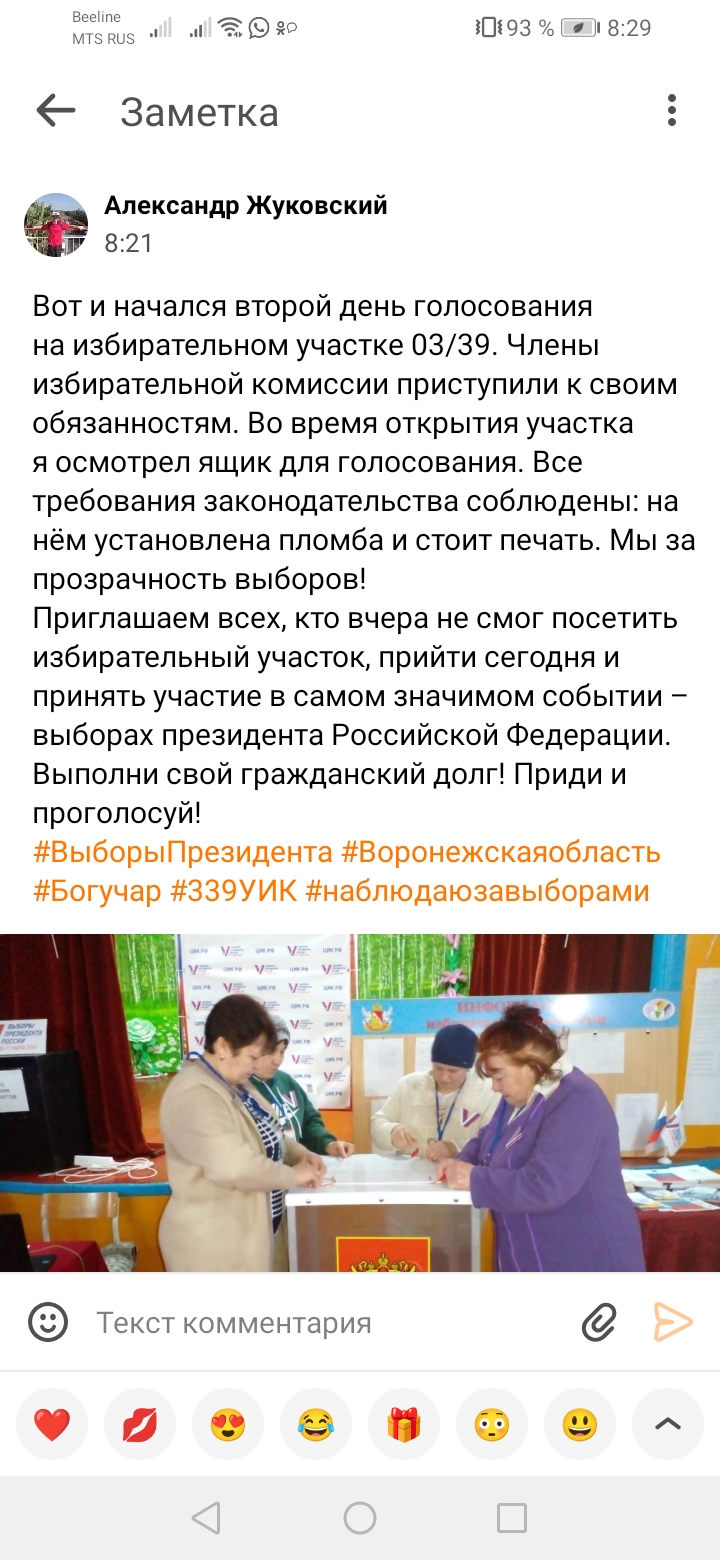 Сообщение наблюдателя — УИК №339, Воронежская область