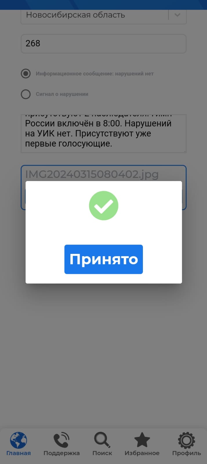 Сообщение наблюдателя — УИК №294, Новосибирская область