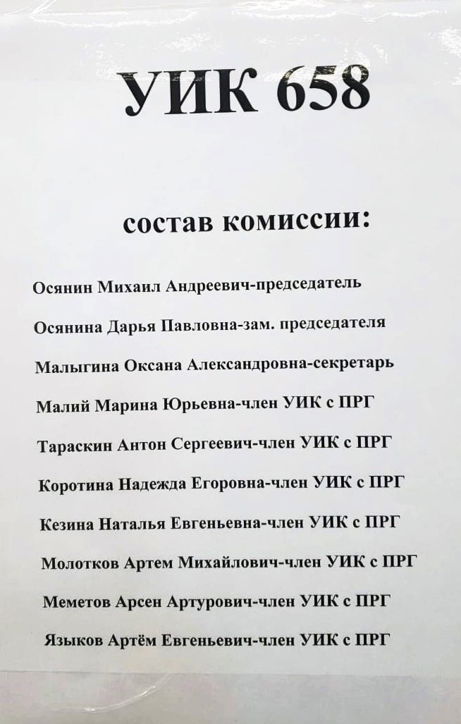 Сообщение наблюдателя — УИК №658, Московская область