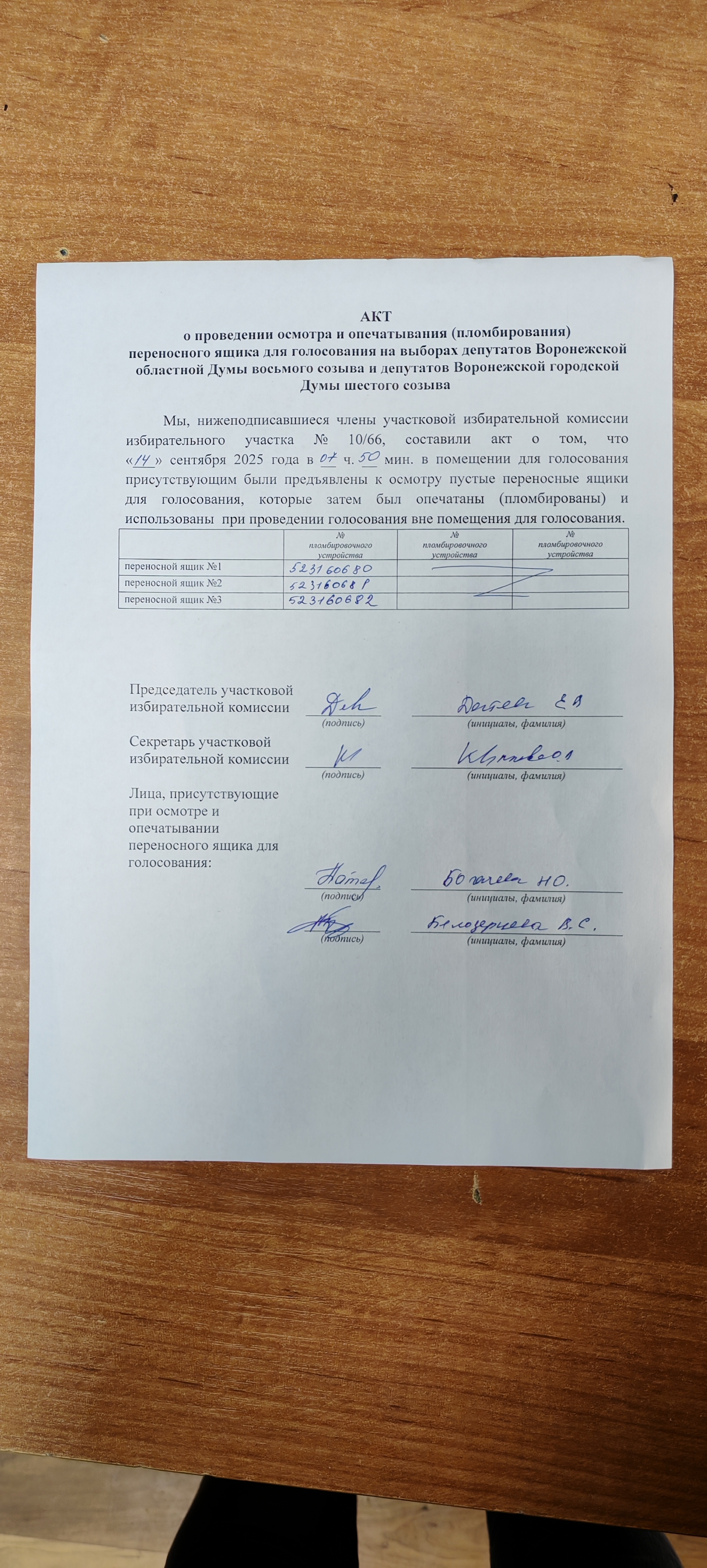 Сообщение наблюдателя — УИК №1066, Воронежская область