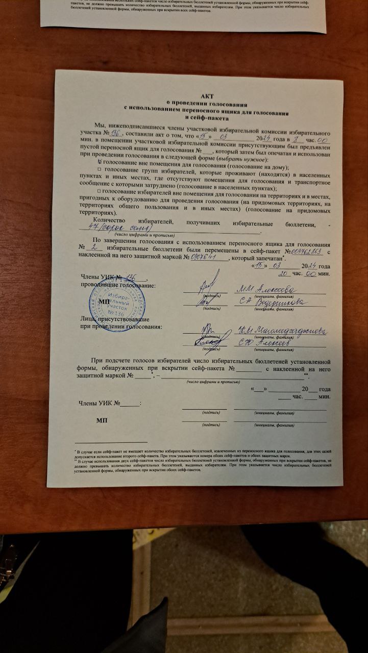Сообщение наблюдателя — УИК №136, Ленинградская область