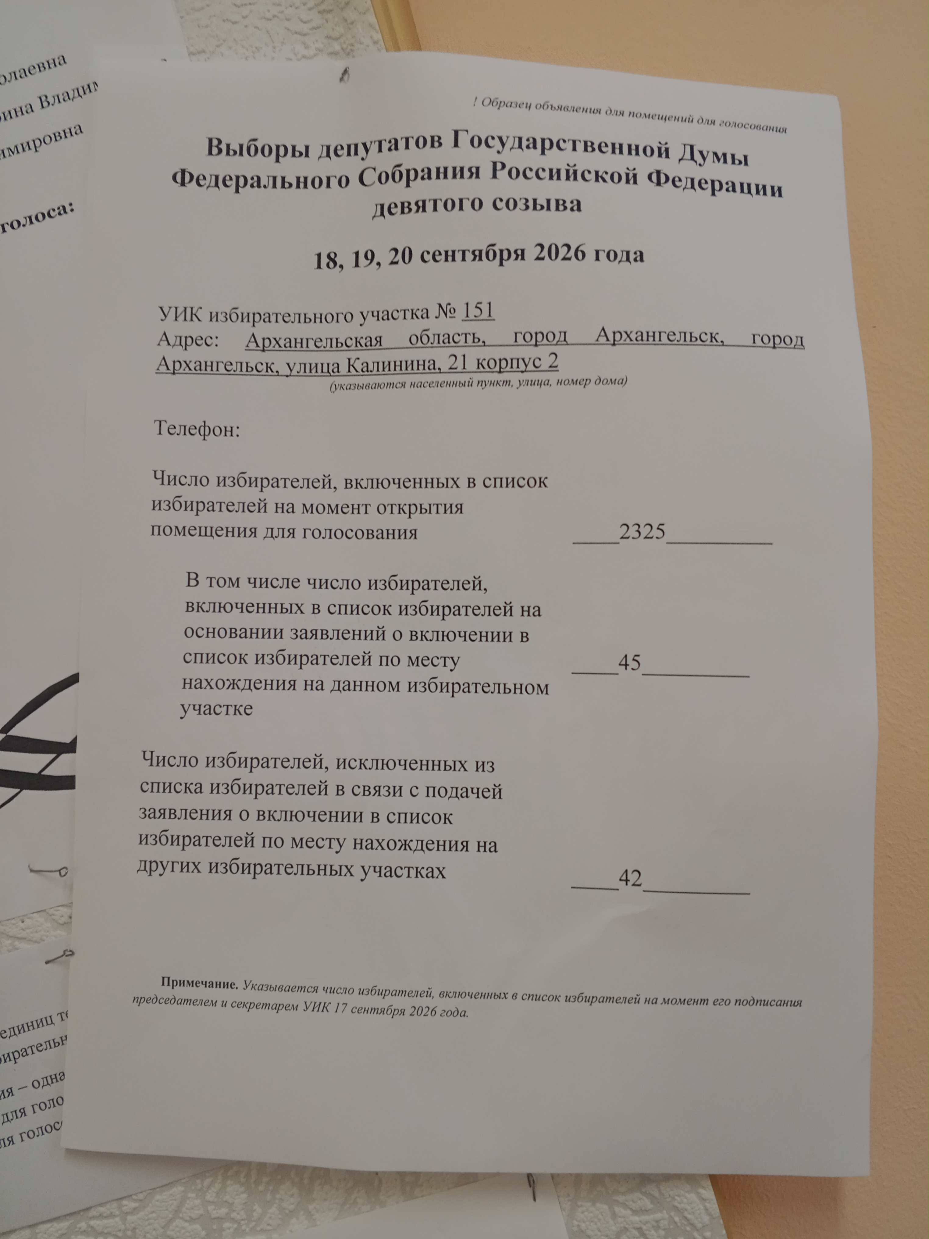 Сообщение — УИК №151, Архангельская область