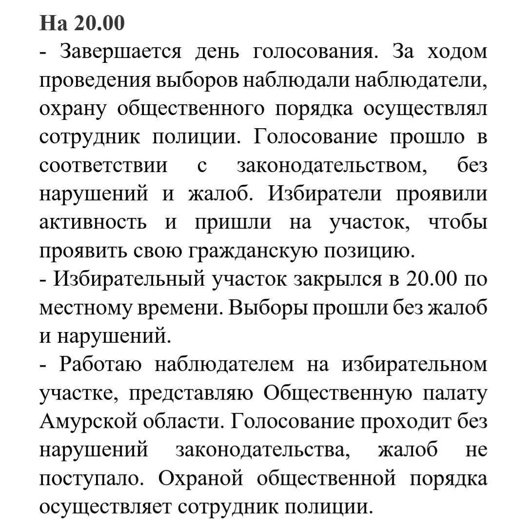Сообщение наблюдателя — УИК №211, Амурская область