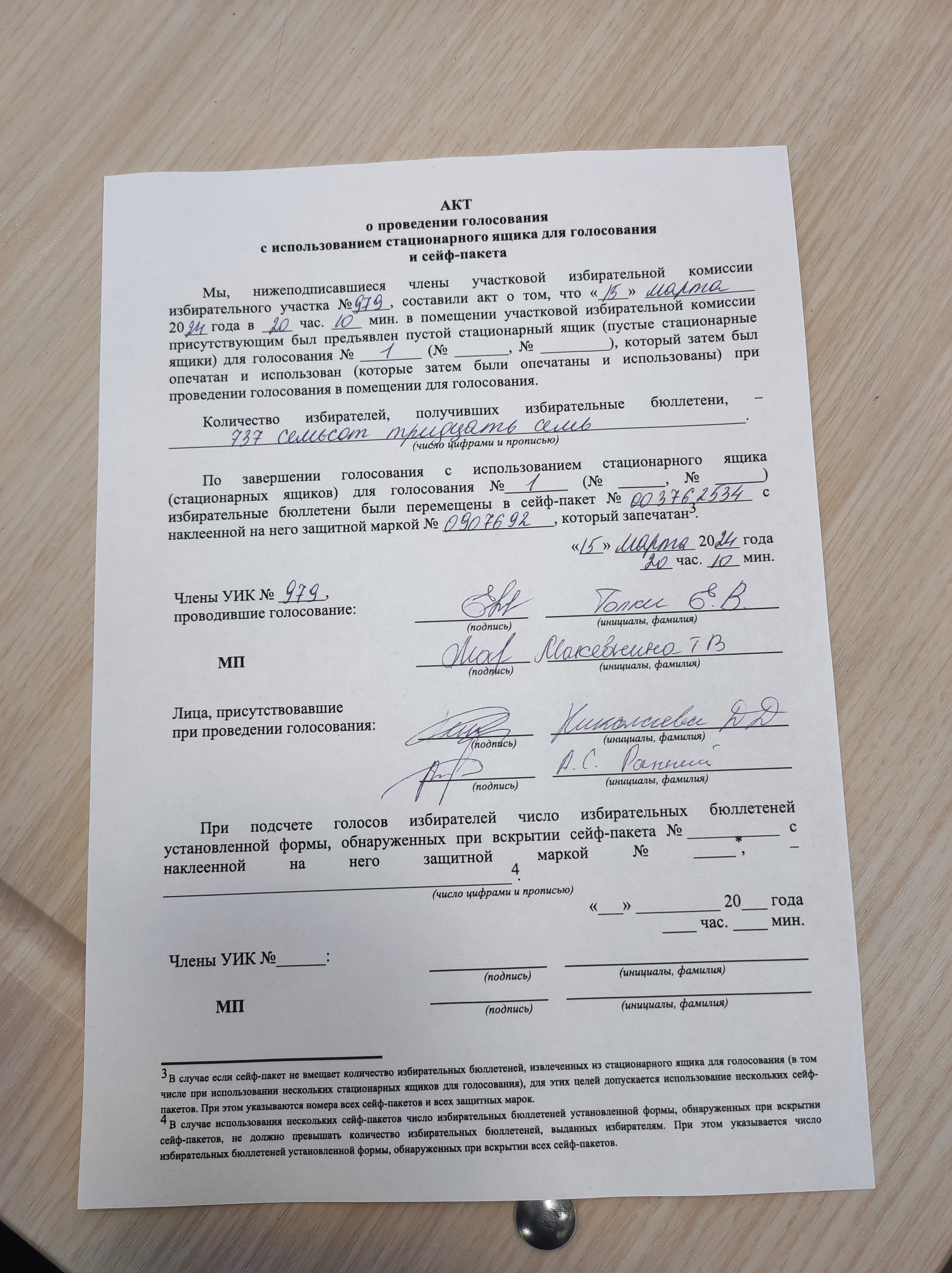 Сообщение наблюдателя — УИК №979, Ленинградская область