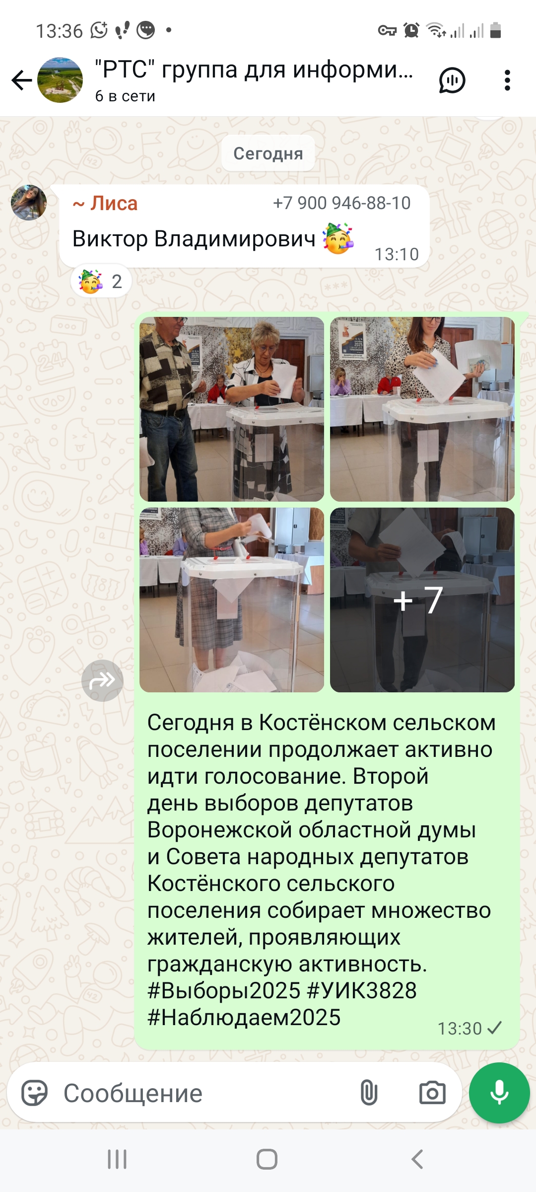 Сообщение наблюдателя — УИК №3828, Воронежская область