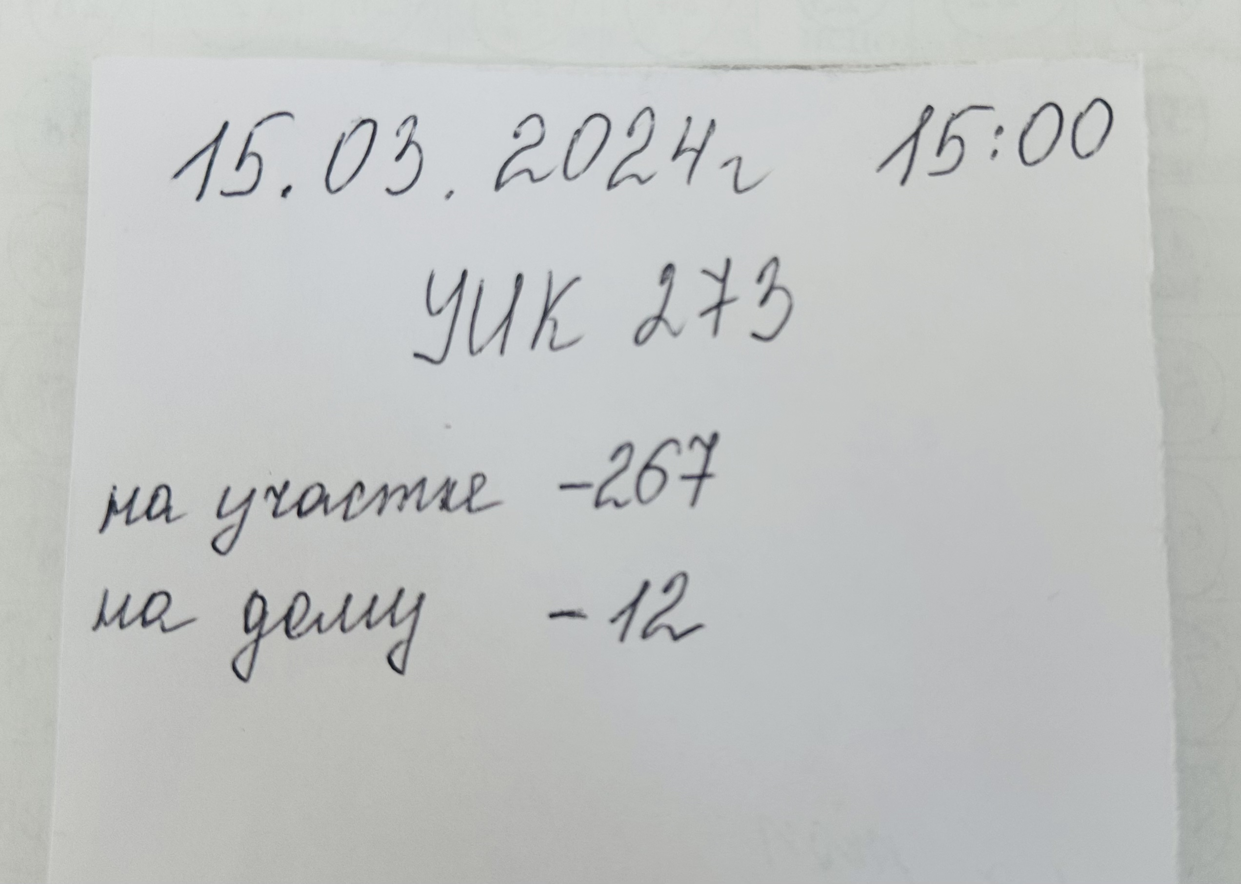 Сообщение наблюдателя — УИК №273, Иркутская область