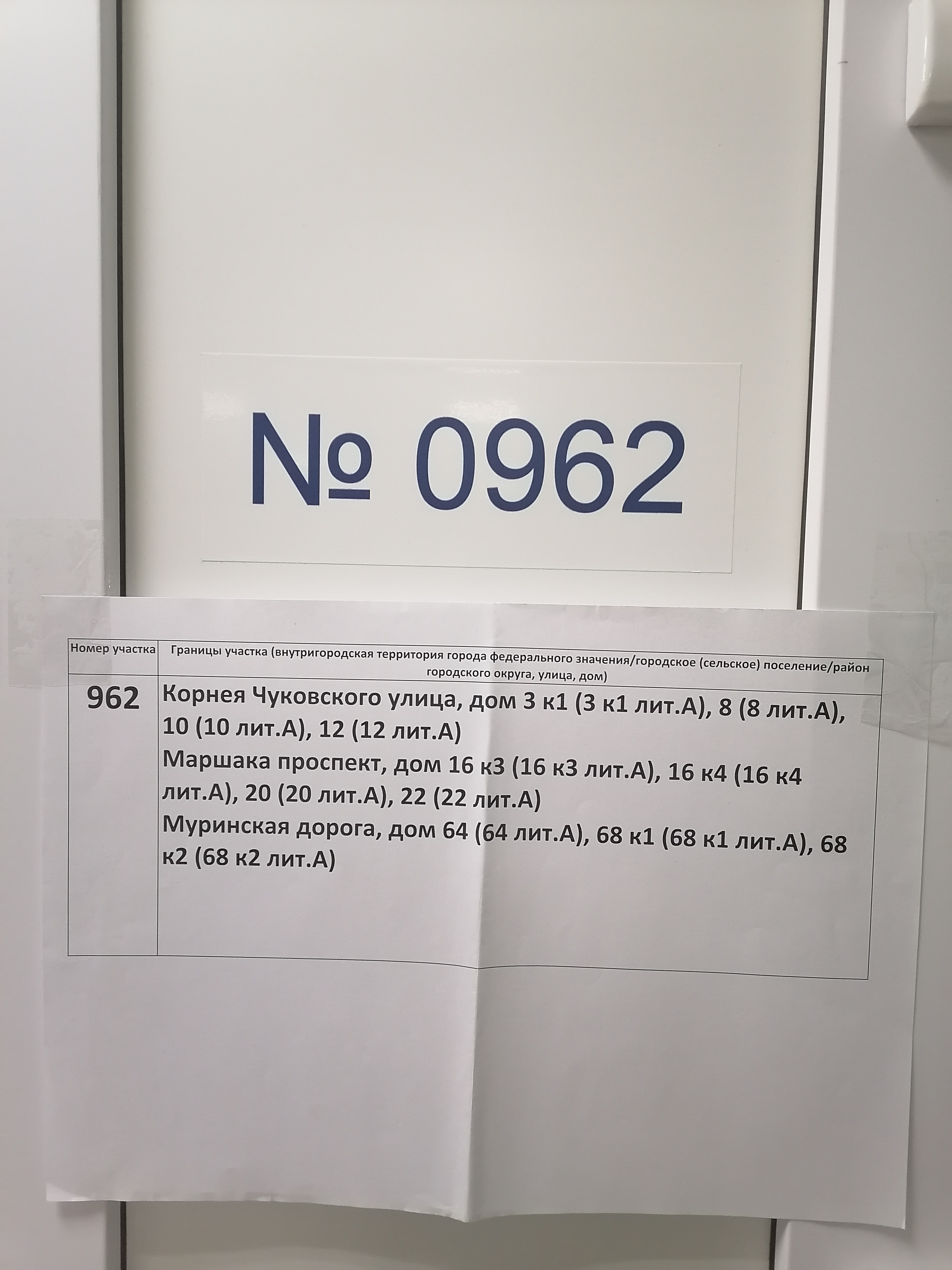 Сообщение — УИК №962, Санкт-Петербург