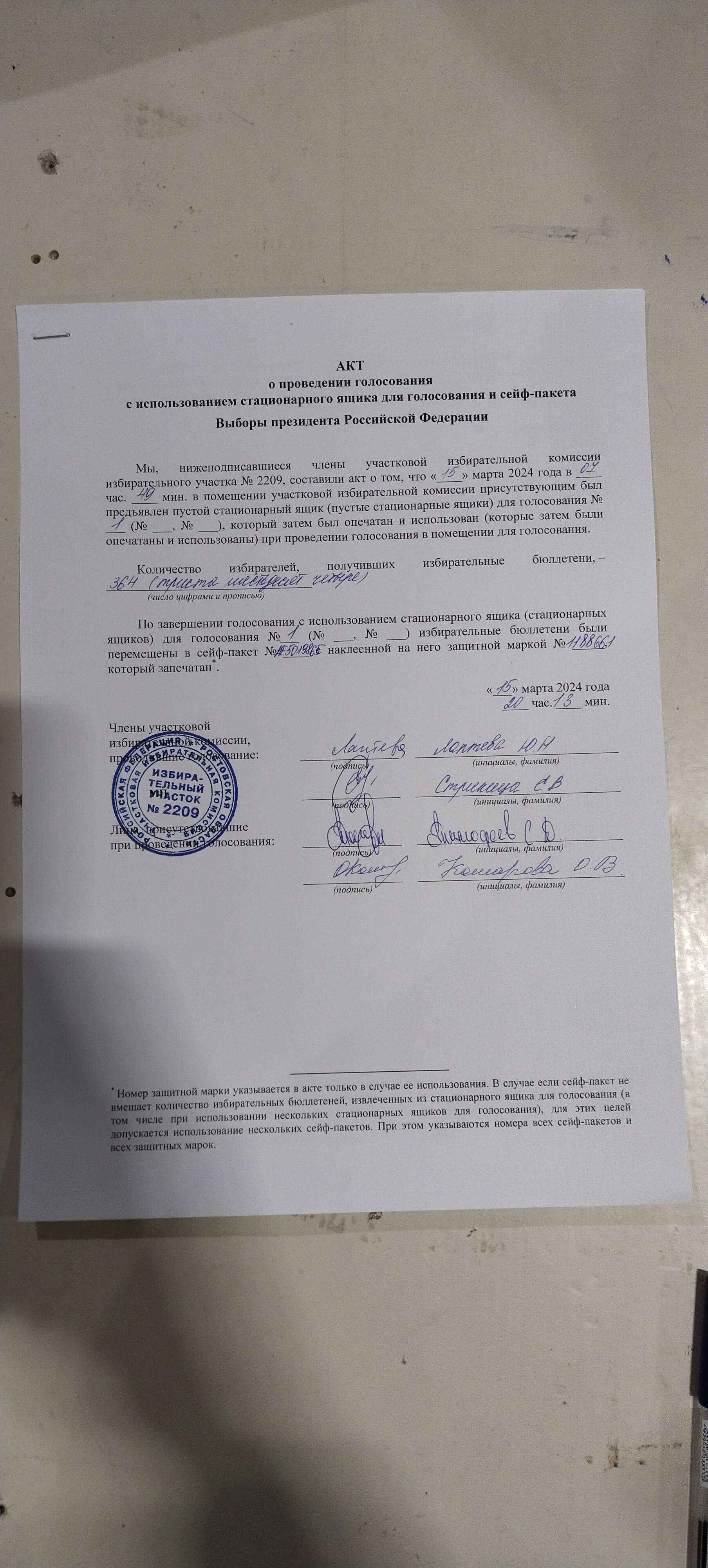 Сообщение наблюдателя — УИК №2209, Ростовская область