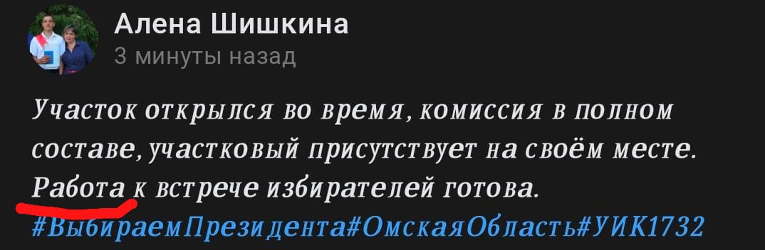 Сообщение наблюдателя — УИК №1729, Омская область