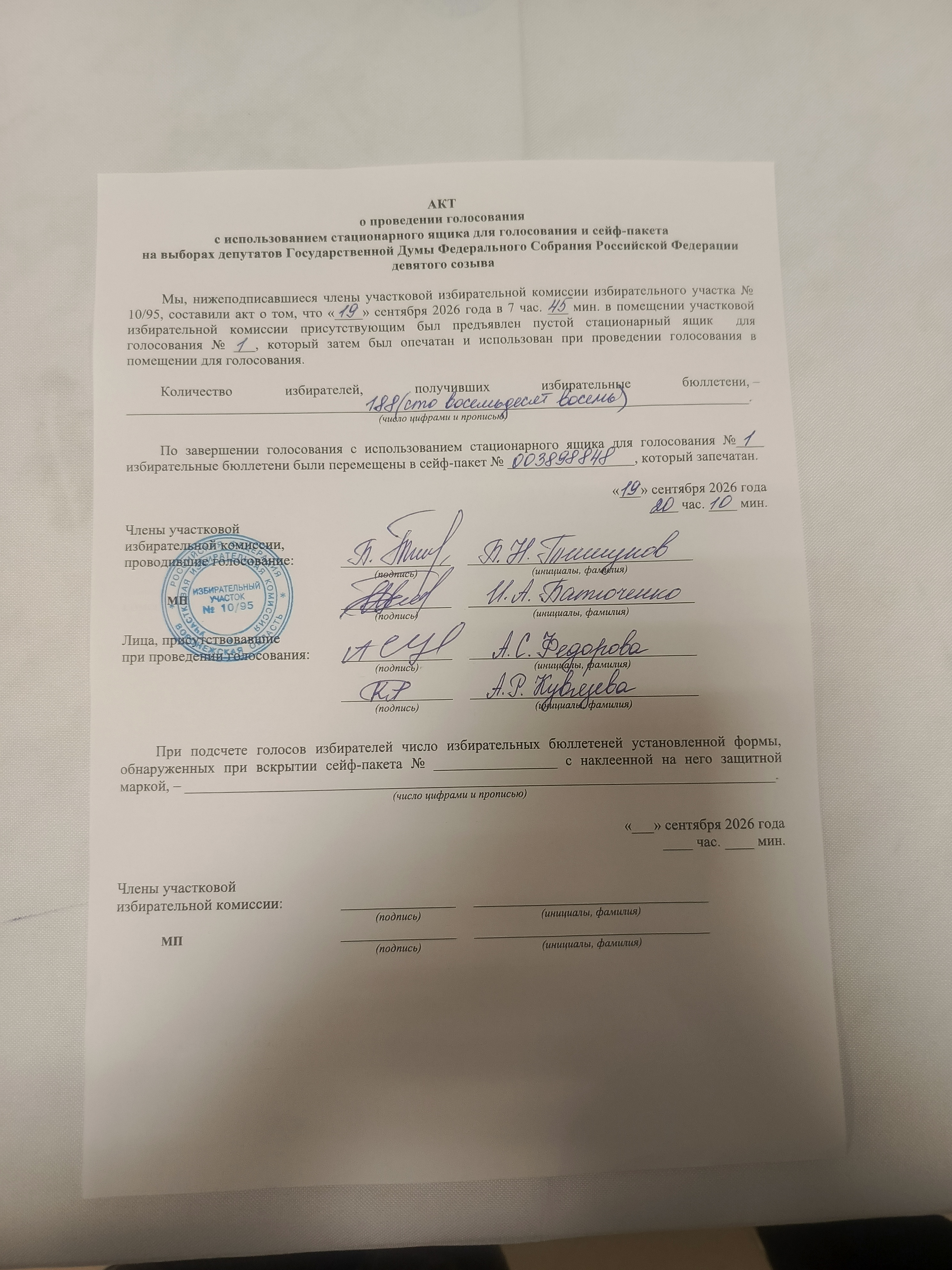 Сообщение — УИК №1095, Воронежская область